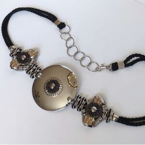Vintage 80s/90s Metal & Rope Belt - Silver Medallion Artisan Art Boho Adjustable